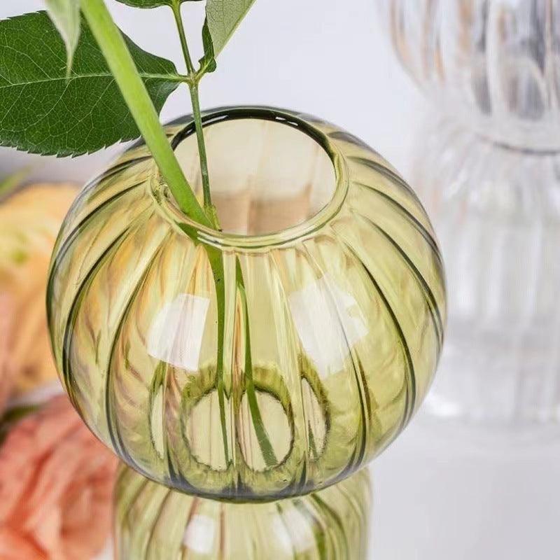 Ins Creative Glass Vase Striped Transparent Glass Vase Table Decorative Ornaments Hydroponic Flower Simple Vase - Pacisia