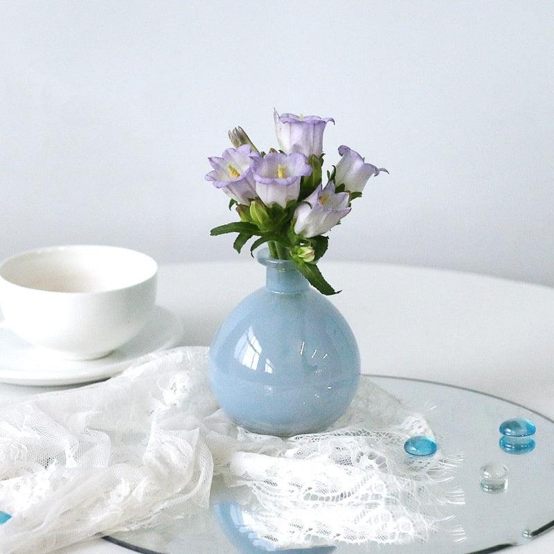 White Blue Glass Small Vase Living Room Flower Arrangement Decoration High Sense Niche Morandi Restaurant Decoration - Pacisia