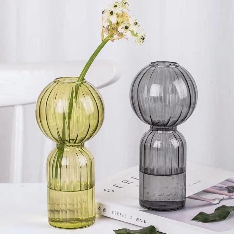 Ins Creative Glass Vase Striped Transparent Glass Vase Table Decorative Ornaments Hydroponic Flower Simple Vase - Pacisia