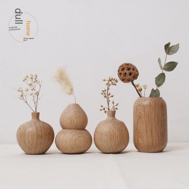 Japanese Style Groceries Solid Wood Dried Flowers And Flowerpot Wooden Craftwork Ins Vase - Pacisia