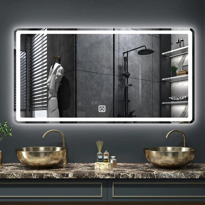 50X70cm Rectangular Smart Demist Bathroom Mirror 3 Color Adjustable LED Multifunction LIght With Brightness Sensory Switch - Pacisia