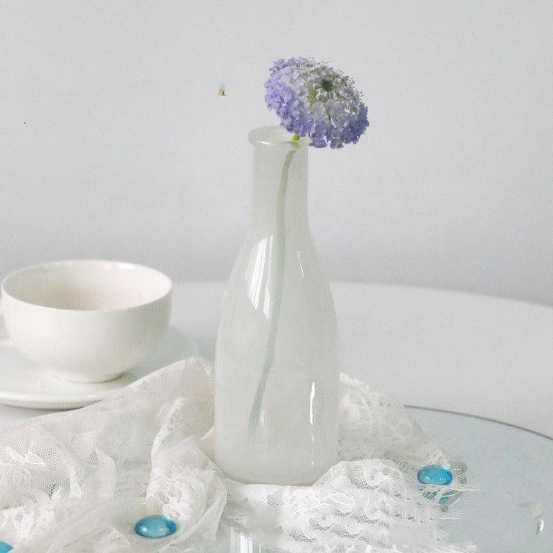 White Blue Glass Small Vase Living Room Flower Arrangement Decoration High Sense Niche Morandi Restaurant Decoration - Pacisia