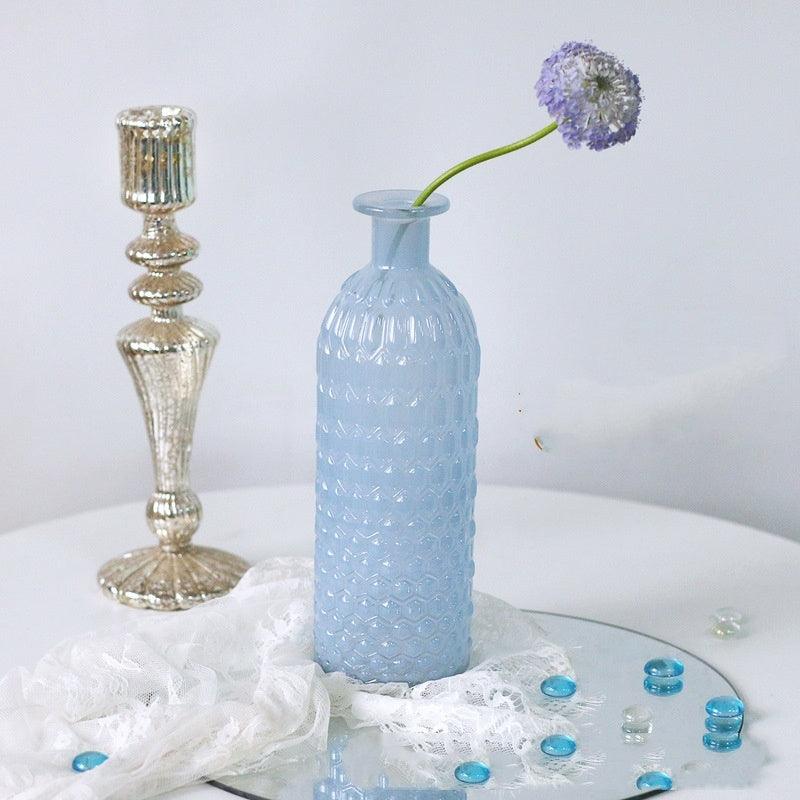 White Blue Glass Small Vase Living Room Flower Arrangement Decoration High Sense Niche Morandi Restaurant Decoration - Pacisia