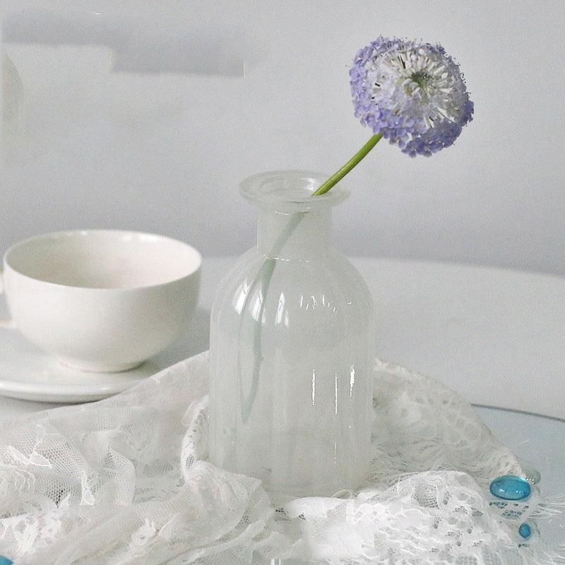White Blue Glass Small Vase Living Room Flower Arrangement Decoration High Sense Niche Morandi Restaurant Decoration - Pacisia