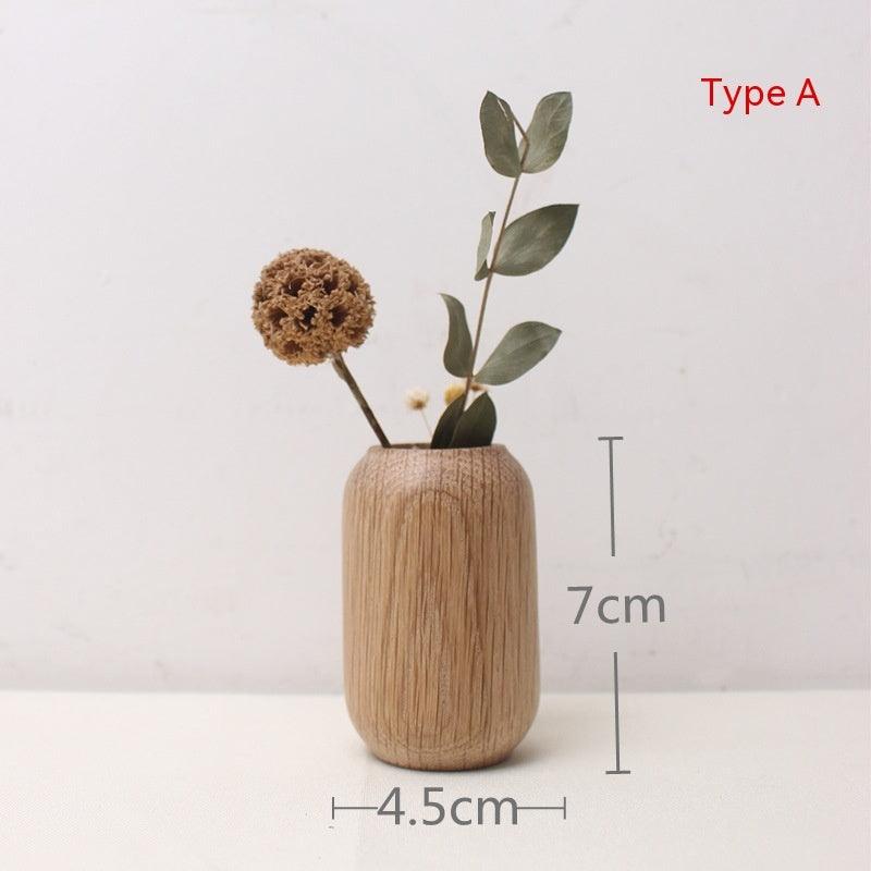 Japanese Style Groceries Solid Wood Dried Flowers And Flowerpot Wooden Craftwork Ins Vase - Pacisia