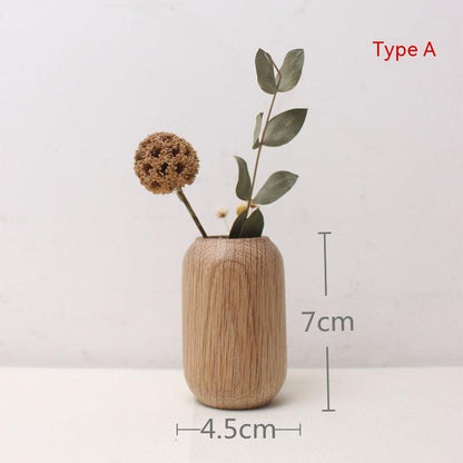 Japanese Style Groceries Solid Wood Dried Flowers And Flowerpot Wooden Craftwork Ins Vase - Pacisia