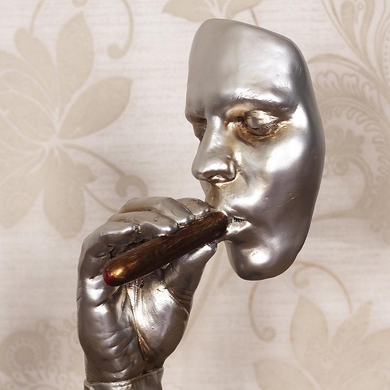 Retro Meditators Abstract Sculpture Man Smoking Cigar Creative Face Statue Character Resin Figurine Artwork Home Decorations - Pacisia