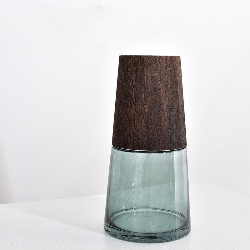 Wooden Barrel Transparent Glass Vase Living Room Dried Flowers Flower Arrangement Decoration Desktop Floral Ornaments - Pacisia