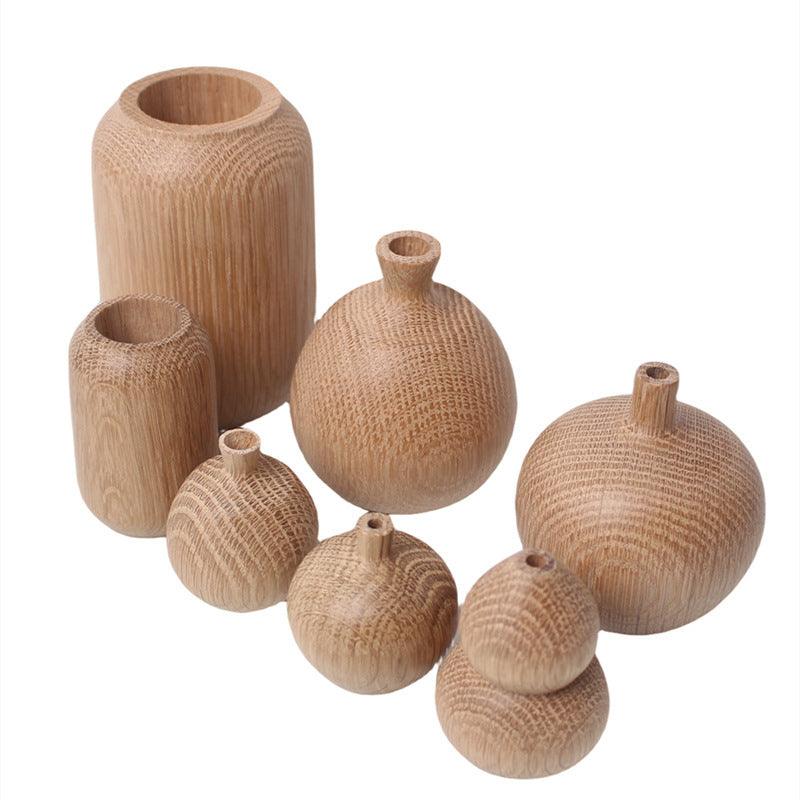 Japanese Style Groceries Solid Wood Dried Flowers And Flowerpot Wooden Craftwork Ins Vase - Pacisia