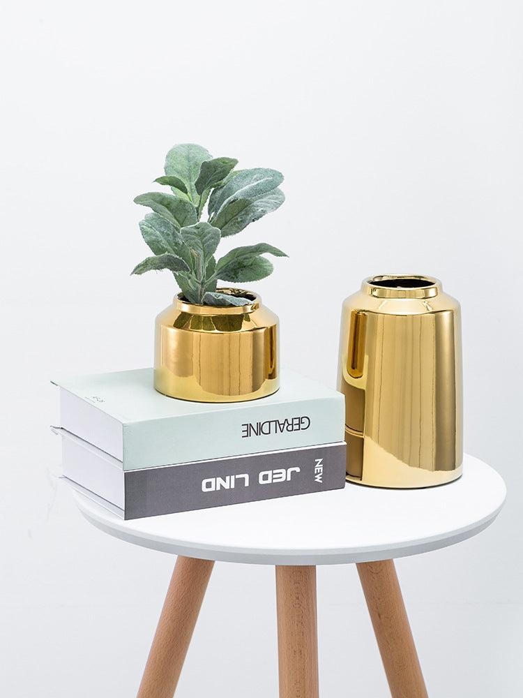 Brass Golden Ceramic Vase Nordic Home Living Room Decoration Dried Flowers Pen Holder Floral - Pacisia