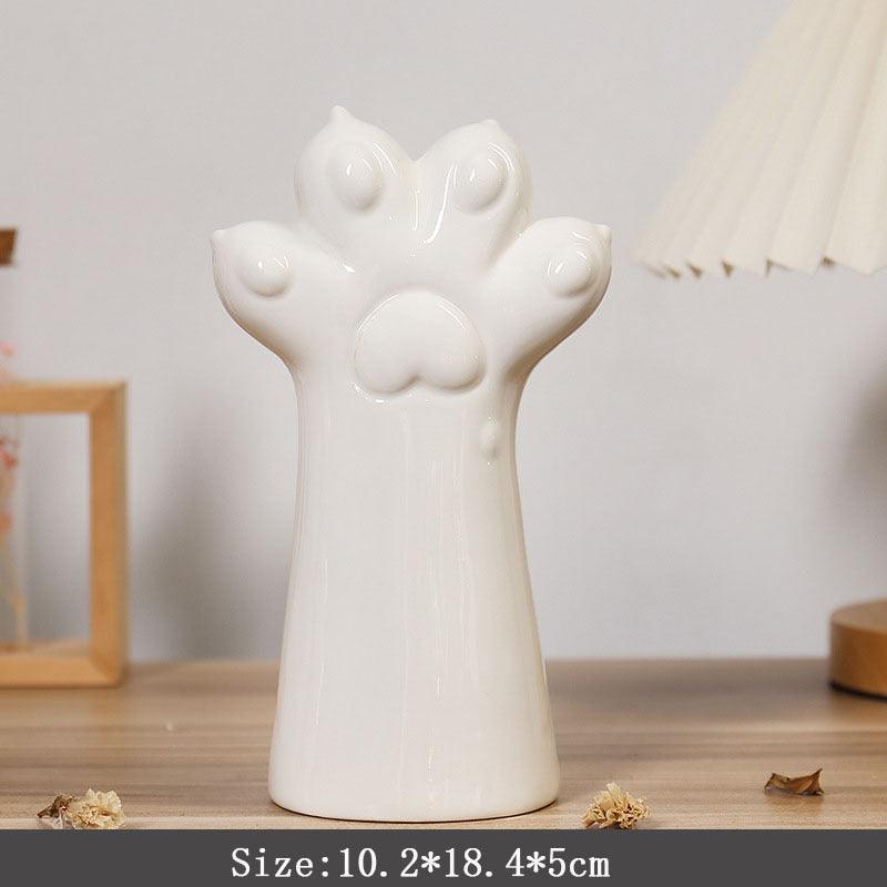 Nordic Ceramic Vase Crafts Creative Gesture Vase Living Room Simple Flower Arrangement Cat's Paw Vase - Pacisia