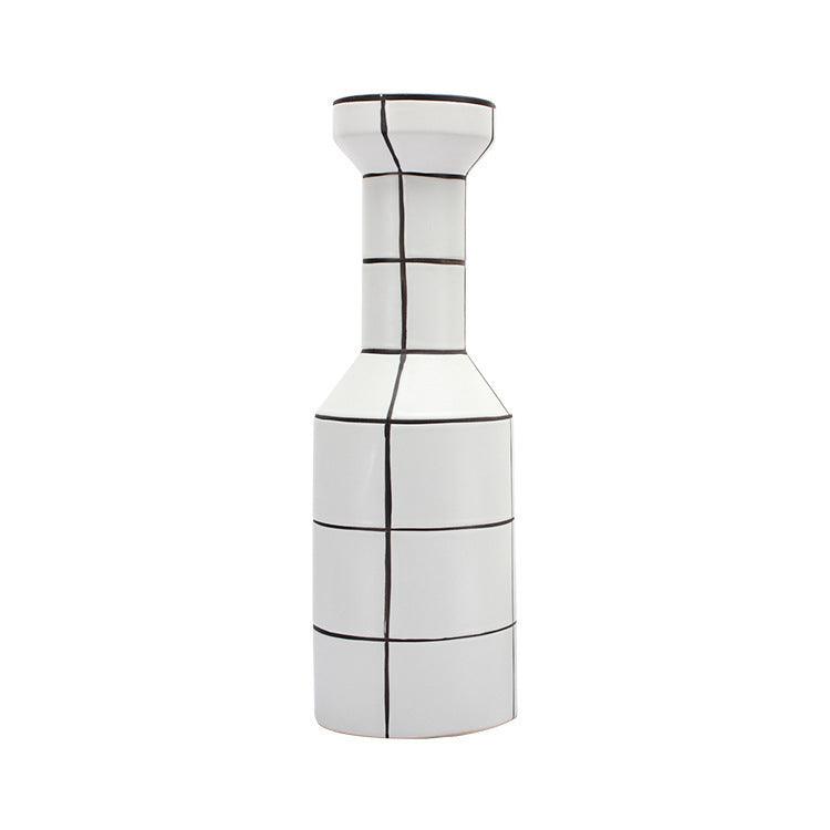 Modern Simple Nordic Creative Home White Ceramic Vase Fashion Stripe Handicraft Ornament Home Decoration - Pacisia