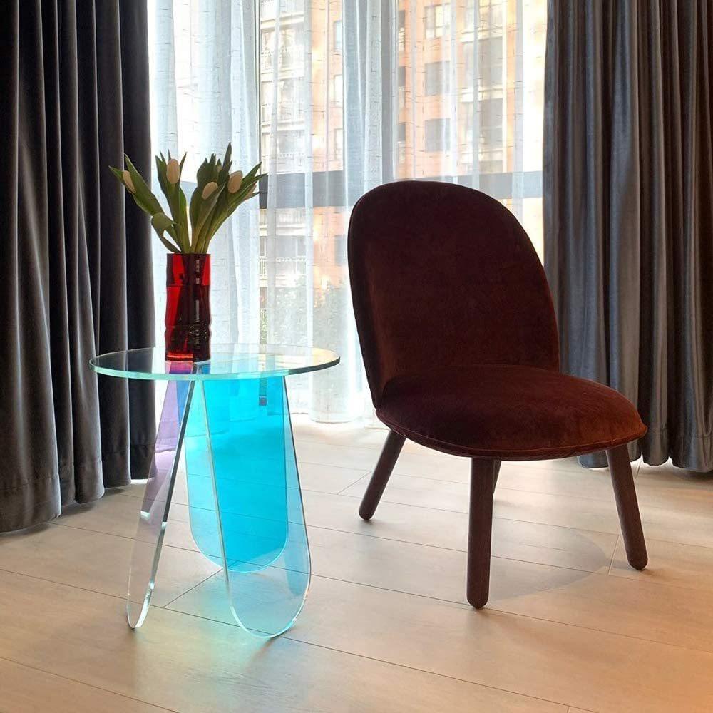 Acrylic Rainbow Color Coffee Table, Iridescent Glass End Table Round Side Table Modern Accent TV Table for Living Bed Room Decoration,small,Amazon Banned - Pacisia
