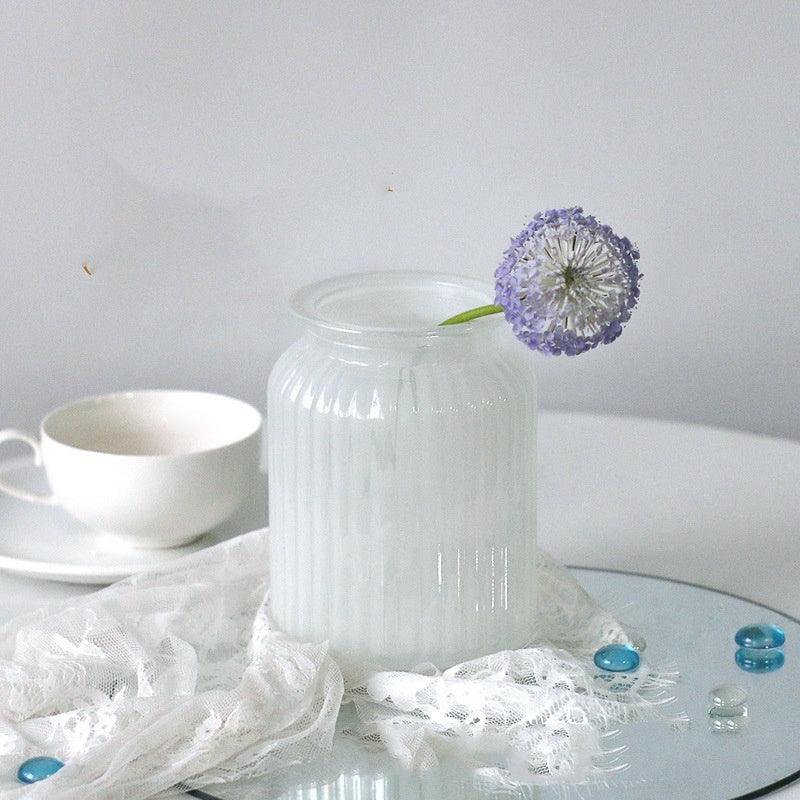 White Blue Glass Small Vase Living Room Flower Arrangement Decoration High Sense Niche Morandi Restaurant Decoration - Pacisia