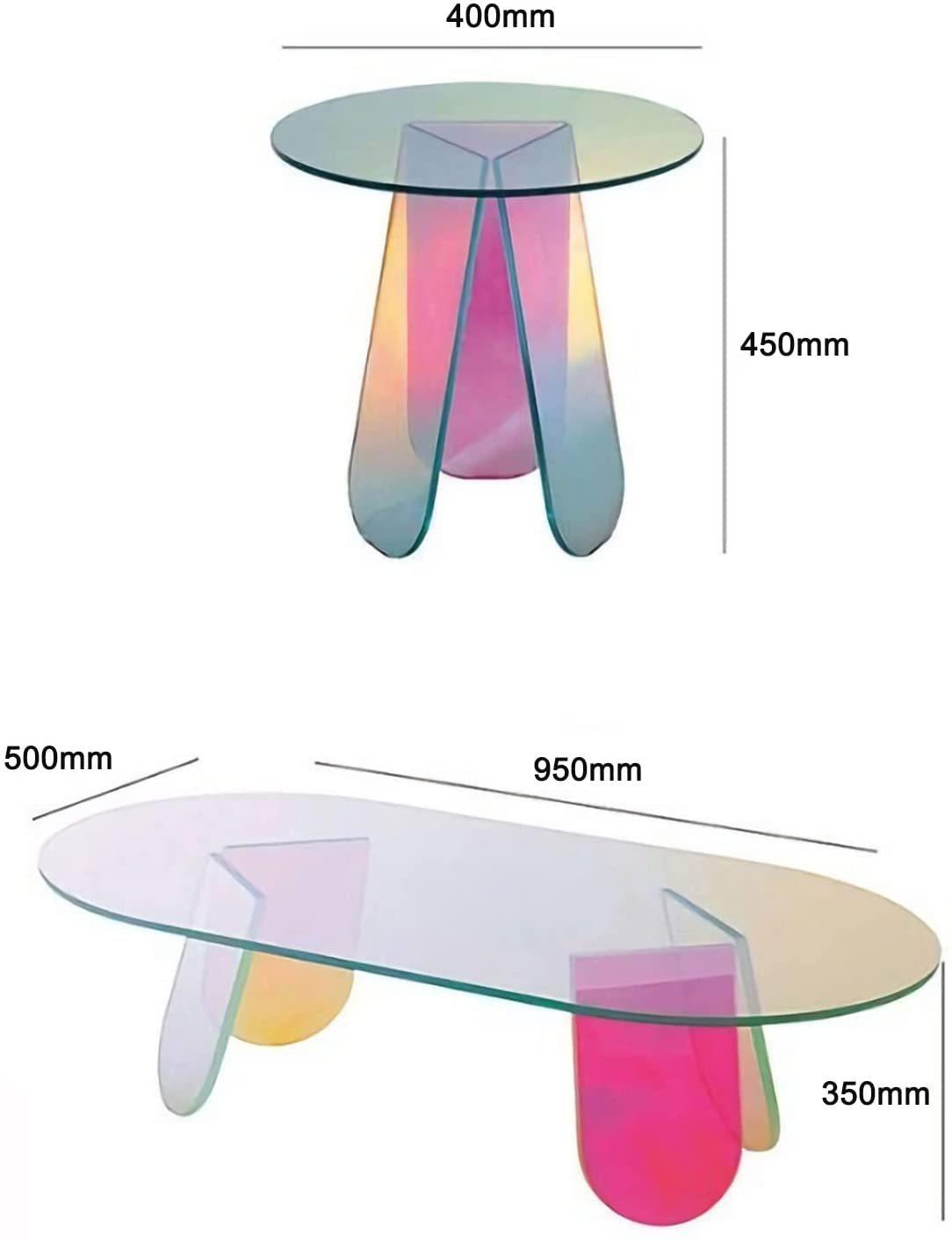 Acrylic Rainbow Color Coffee Table, Iridescent Glass End Table Round Side Table Modern Accent TV Table for Living Bed Room Decoration,small,Amazon Banned - Pacisia