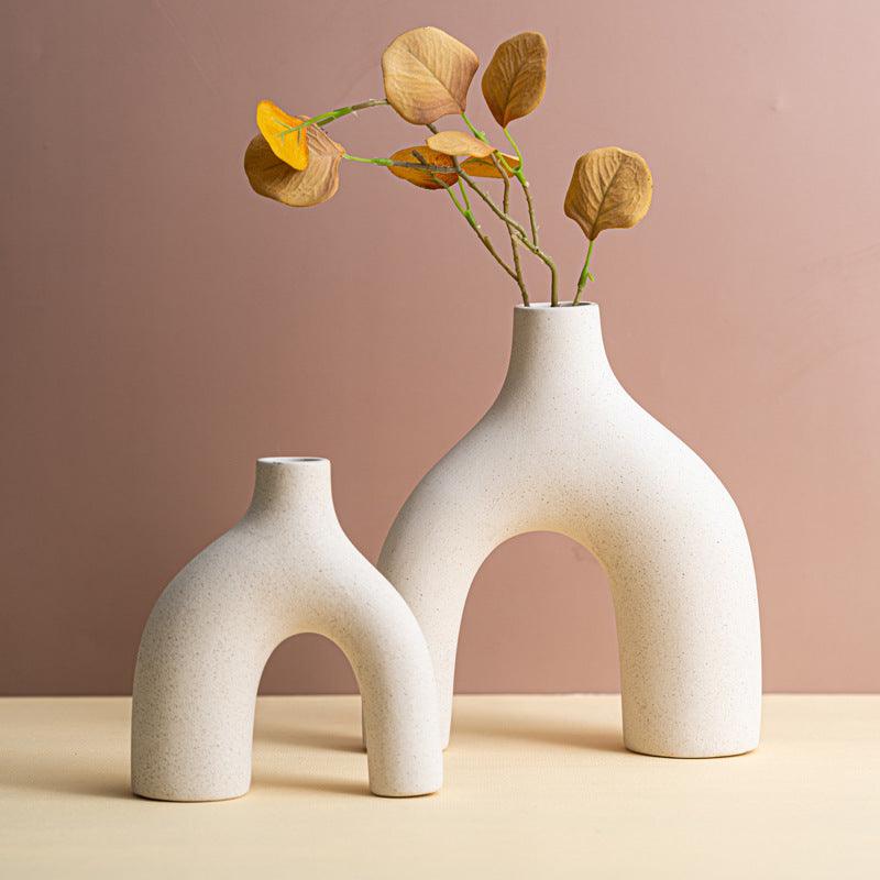 Plain Fired Ceramic Vase Decoration Living Room Soft Decoration Table White Dry Flower Vase - Pacisia