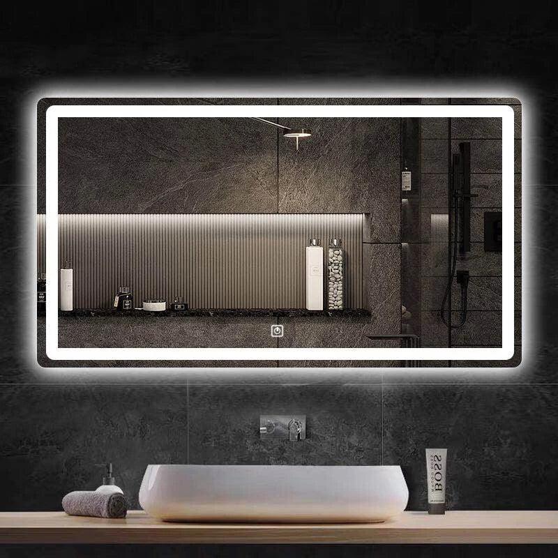 50X70cm Rectangular Smart Demist Bathroom Mirror 3 Color Adjustable LED Multifunction LIght With Brightness Sensory Switch - Pacisia