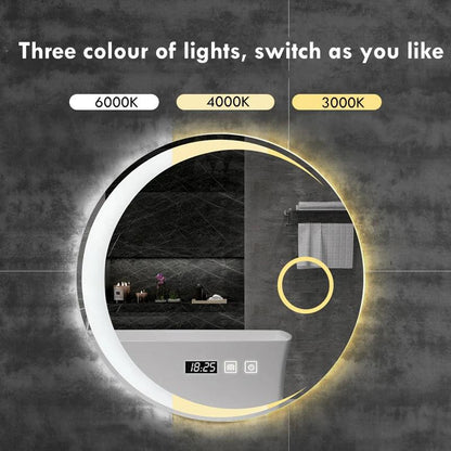 40/50/60cm Round Moon Shape Bathroom Mirror 3 Color Adjustable LED LIght With Defogging Bluetooth Speaker Smart Makeup Mirror - Pacisia