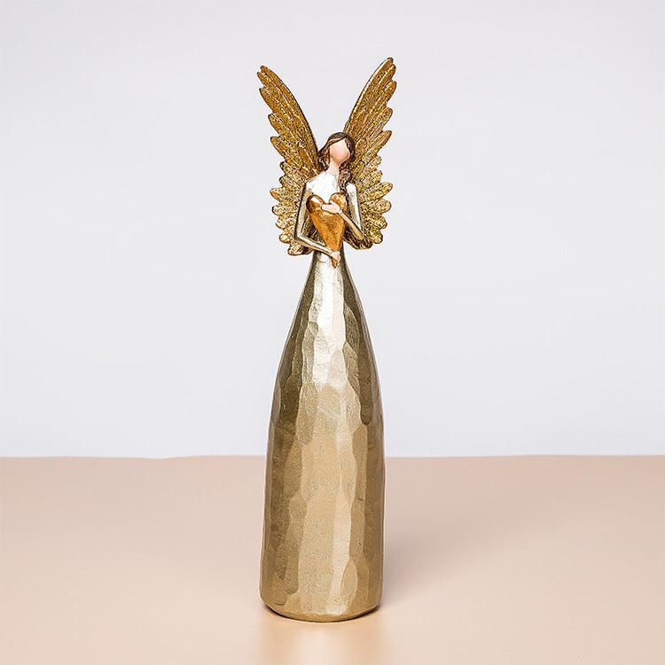 Nordic Light Luxury Golden Heart-hugging Angel Statue Showcase Home Hallway Courtyard Desktop Resin Crafts Small Ornaments - Pacisia