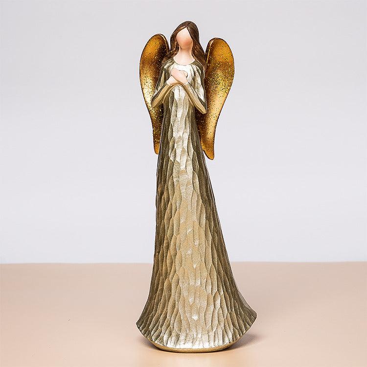 Nordic Light Luxury Golden Heart-hugging Angel Statue Showcase Home Hallway Courtyard Desktop Resin Crafts Small Ornaments - Pacisia