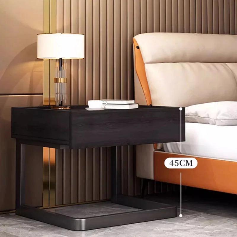 Hidden Storage Black Night Table Vintage Luxury Bedroom Space Saving Night Table Trendy Italian Storage Japandi Furniture - Pacisia