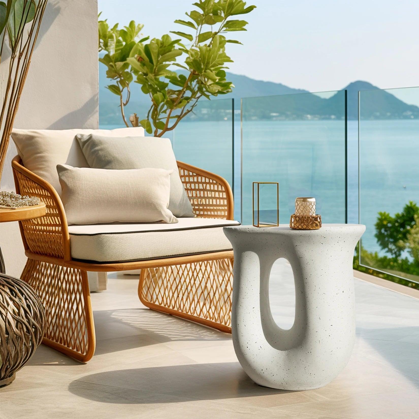 17.7" Pedestal Table Stand Cabin Decor, Handcast Polyresin, Full Color Finish End Table, Side Table, Plant Stand - Pacisia