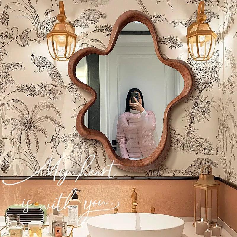 French Retro Mirrors for Restaurants Special-shaped Solid Wood Frame Decoration Bath Mirrors Personalized Mirrors for Entrance - Pacisia