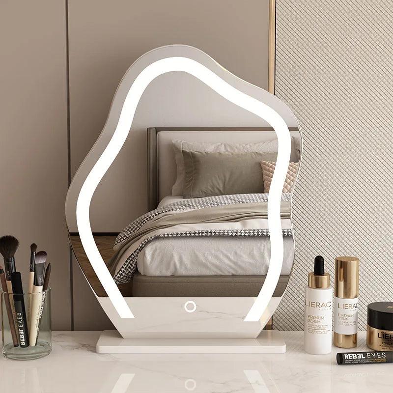 Cute Led Mirror Lamp Wall Irregular Modern Design Cosmetic Design Wavy Mirror Asymmetrical Table Home Decor - Pacisia