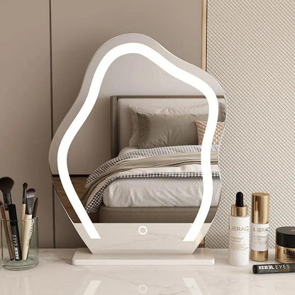 Cute Led Mirror Lamp Wall Irregular Modern Design Cosmetic Design Wavy Mirror Asymmetrical Table Home Decor - Pacisia
