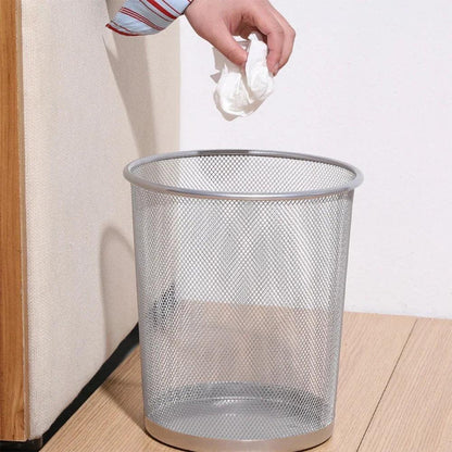 Black/Silver Metal Mesh Paper Trash Can Simple Dustbin Wastebasket Household Cleaning Tools For Home Office Recycling Bin - Pacisia
