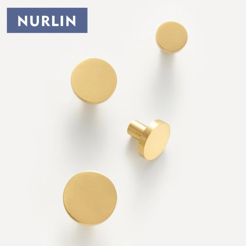 Round Brass Knob — Set of 4