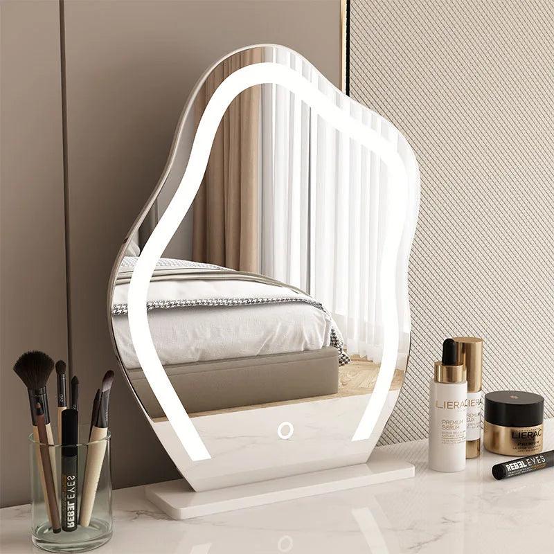 Cute Led Mirror Lamp Wall Irregular Modern Design Cosmetic Design Wavy Mirror Asymmetrical Table Home Decor - Pacisia