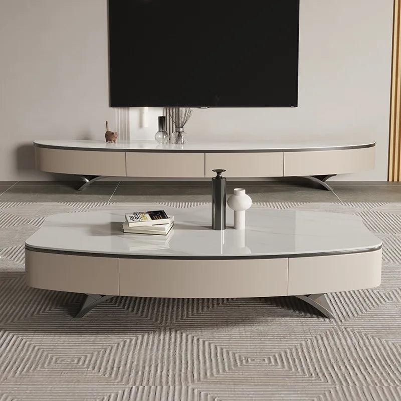 Light extravagance simple living room household new rock slab Nordic small cream wind oval coffee table TV cabinet combination - Pacisia