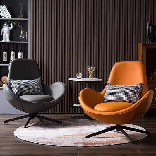 Nordic leather chair, office black metal leg pad design, relaxing armchair, industrial indoor Silla salon, bedroom furniture - Pacisia