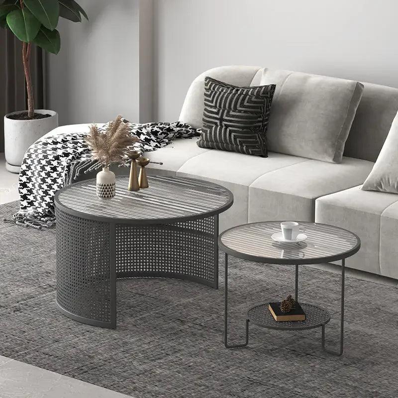 Nordic Glass Round Coffee Table Living Room Home Small Apartment Cream Style Modern Minimalist Rattan Coffee Table Combination - Pacisia