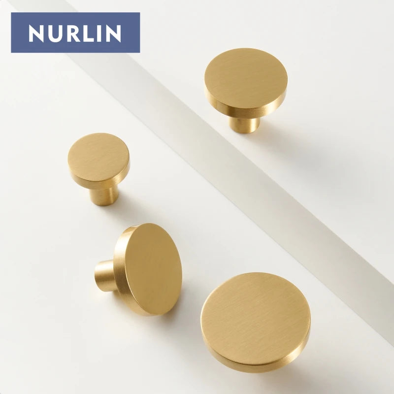 Round Brass Knob — Set of 4