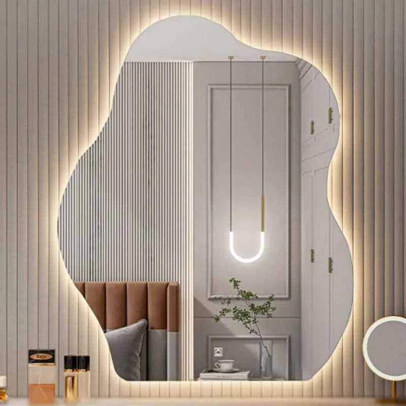 Dressing Table Makeup Mirror Led Light Irregular Vanity Mirror Luxury Bedroom Espejo Maquillaje Luz Room Decoration Aesthetic - Pacisia