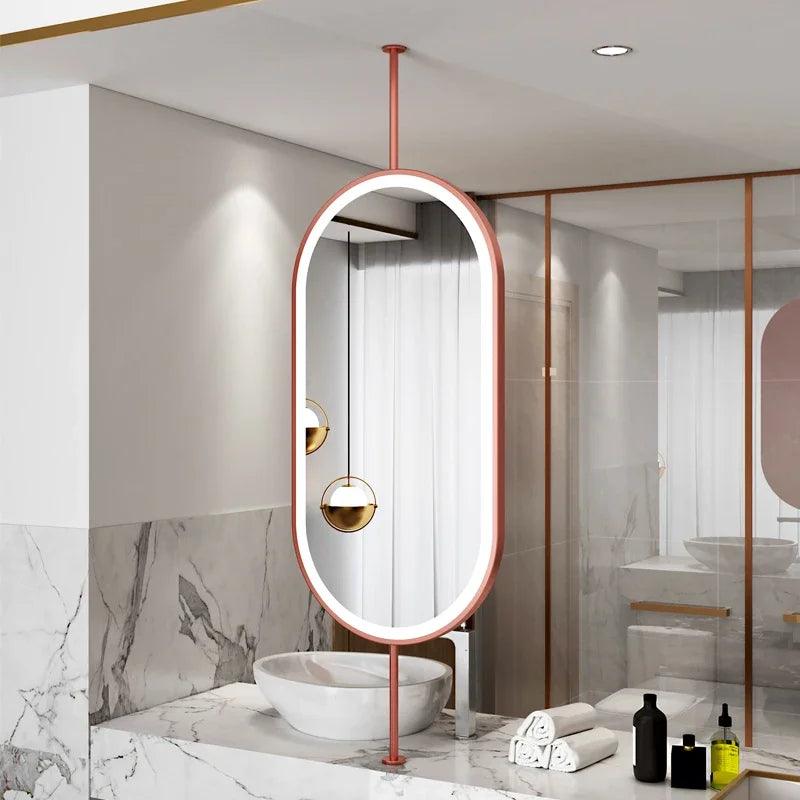Design Gold Mirror Bathroom Metal Frame Wall Mount Mirror Oval Creative Led Espejos Decorativos Home Decoration Accessories - Pacisia