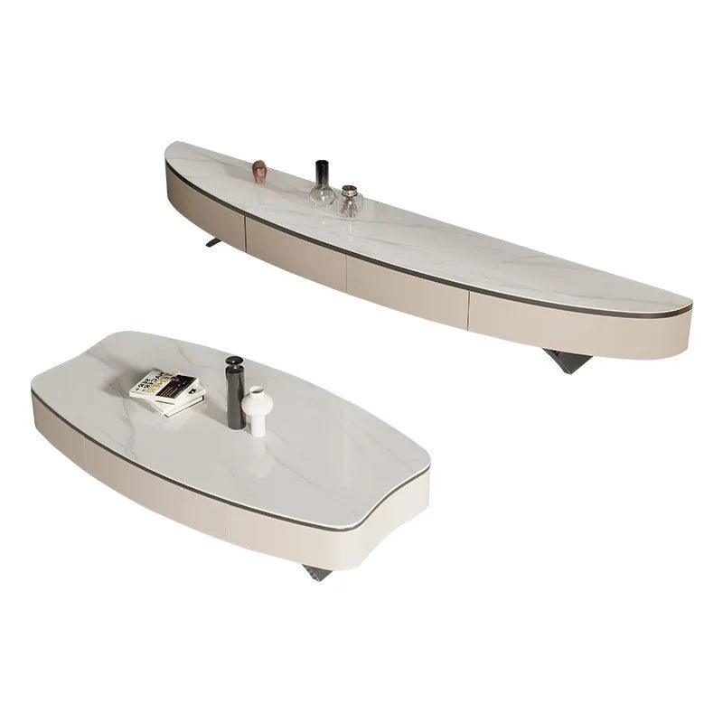 Light extravagance simple living room household new rock slab Nordic small cream wind oval coffee table TV cabinet combination - Pacisia