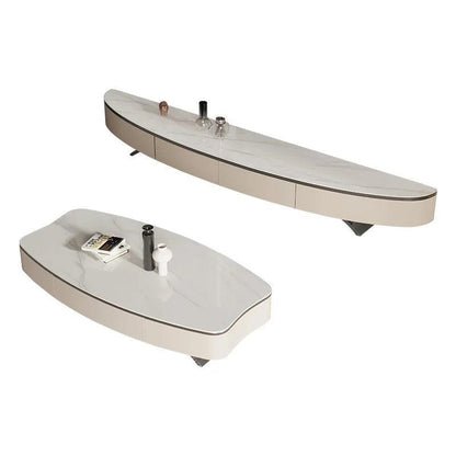 Light extravagance simple living room household new rock slab Nordic small cream wind oval coffee table TV cabinet combination - Pacisia