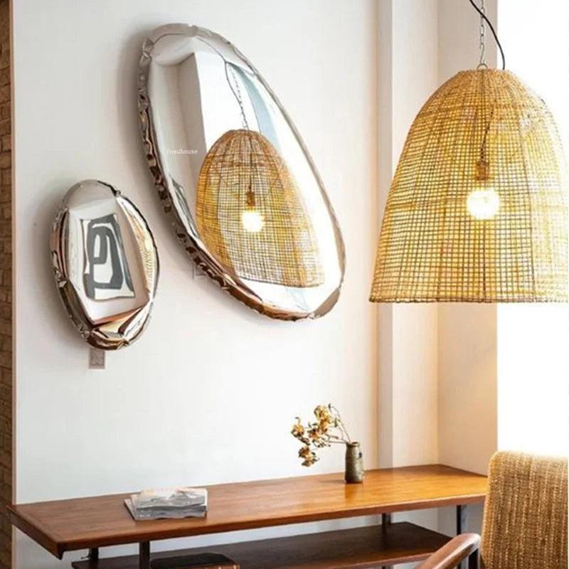 Stainless Steel Water Drop Decorative Mirrors Designer Home Decorative Modern Living Room Round Wall Mirror Decorative Paintings - Pacisia