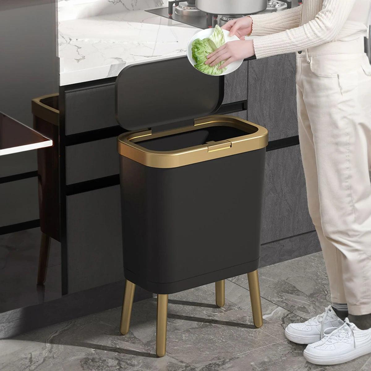 High Foot Large Capacity Kitchen Garbage Bin for Household Toilet, Bathroom with Lid, Creative Light Luxury Living Room - Pacisia