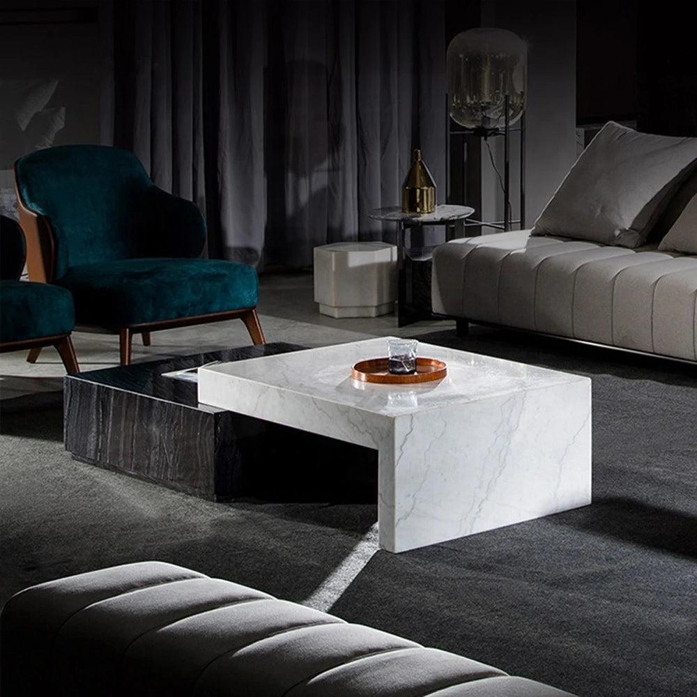 Modern stone center table natural green marble coffee table luxury extendable tea table living room - Pacisia