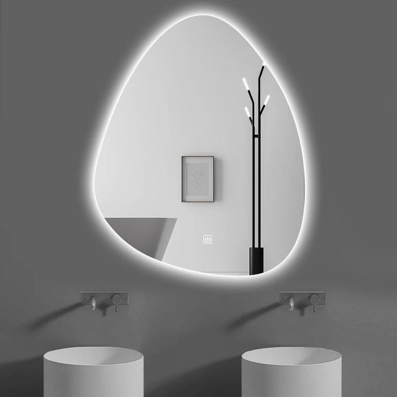 Upright Irregular Bathroom Mirror Smart 3 Color Adjustable LED Multifunction LIght With Bluetooth Speaker For Hotel Cloakroom - Pacisia