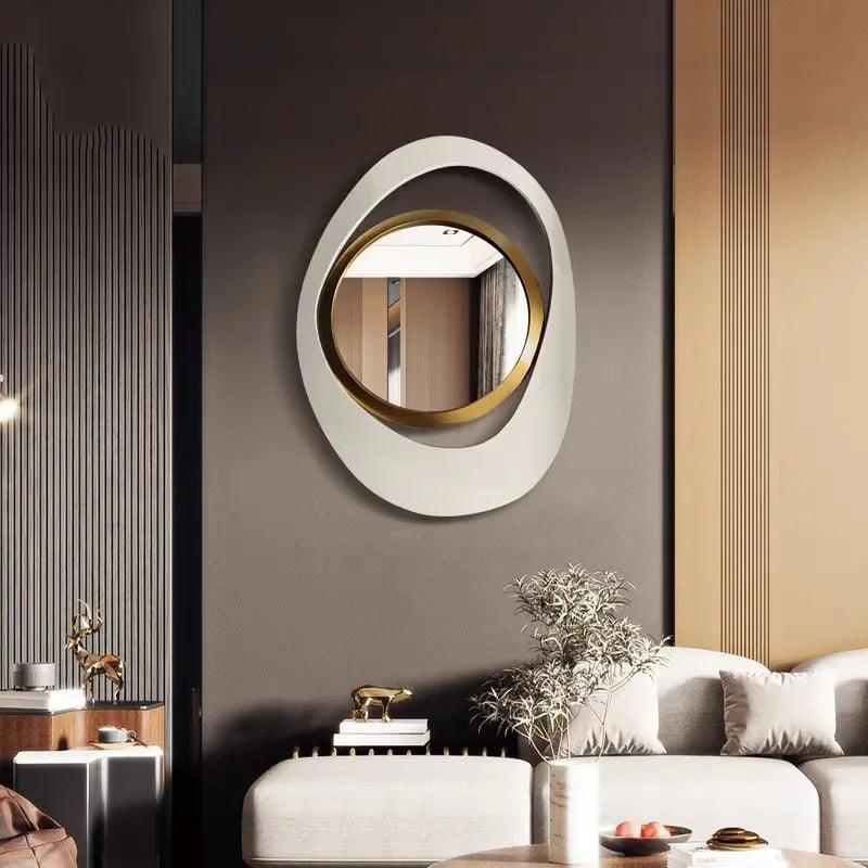 Nordic Hanging Mirrors Aesthetic Oval Irregular Gold Mirrors Bathroom Makeup Luxury Adornos Para El Hogar Home Decoration - Pacisia