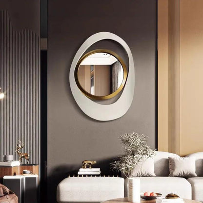 Nordic Hanging Mirrors Aesthetic Oval Irregular Gold Mirrors Bathroom Makeup Luxury Adornos Para El Hogar Home Decoration - Pacisia