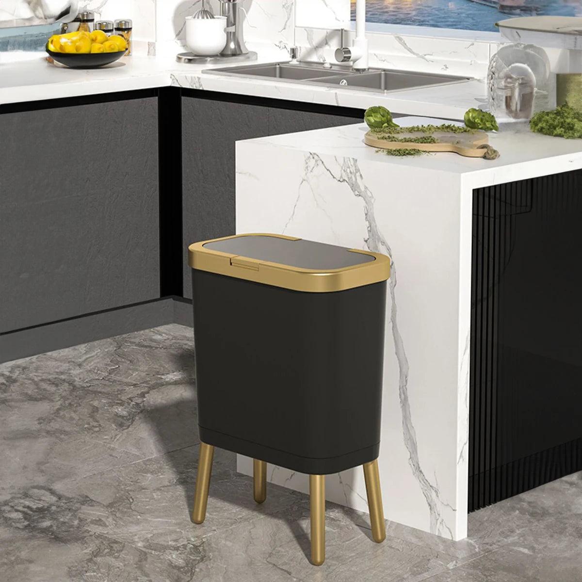 High Foot Large Capacity Kitchen Garbage Bin for Household Toilet, Bathroom with Lid, Creative Light Luxury Living Room - Pacisia