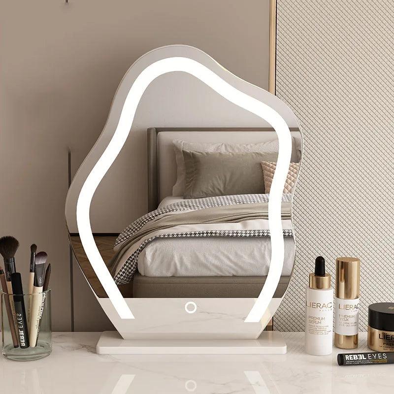Cute Led Mirror Lamp Wall Irregular Modern Design Cosmetic Design Wavy Mirror Asymmetrical Table Home Decor - Pacisia