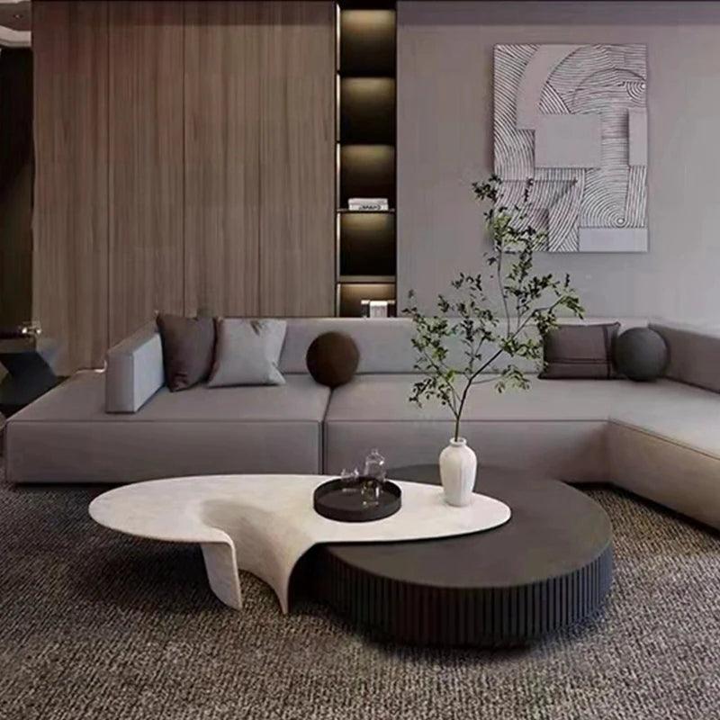 Modern Coffee Table Living Room Wood Elipse Unique Home Coffee Table Modern Home Made Set White Italian Table Basse FurnitureXS - Pacisia