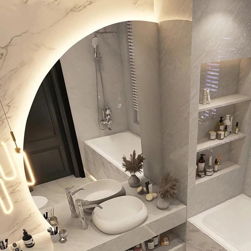Light Aesthetic Mirror Irregular Design Wall Adhesive Vanity Smart Bathroom Mirror Bath Design Large Espelho Decoration HX50DM - Pacisia